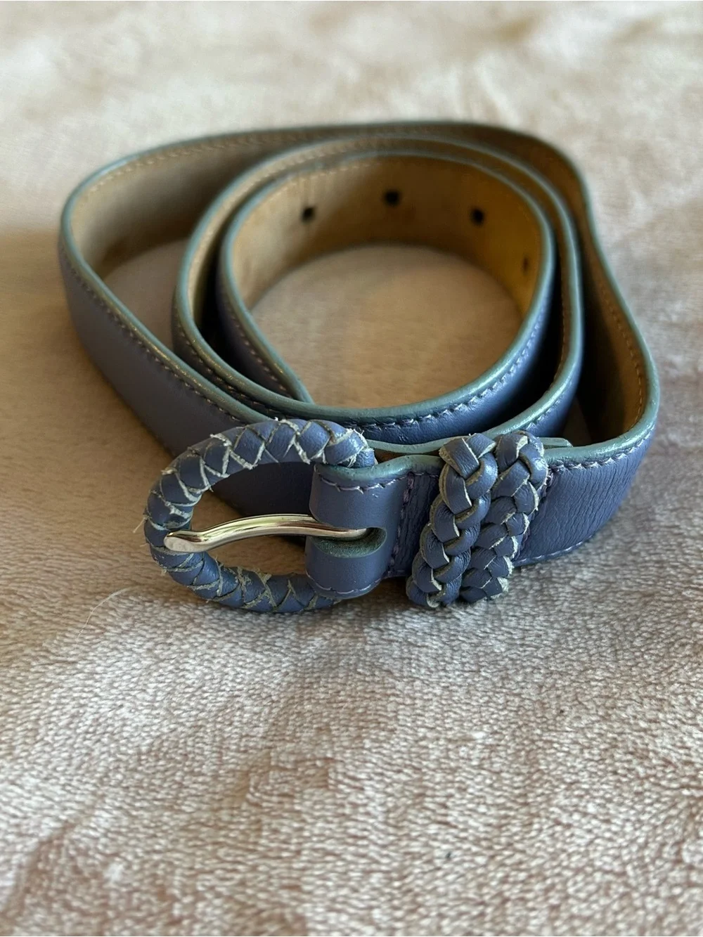 Talbots vintage periwinkle leather belt with braided buckle and loop size M